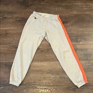 Aviator Nation Adult small Tan Joggers with Bold Orange Striped